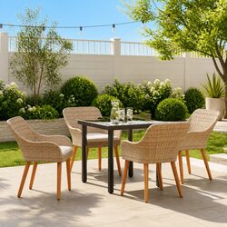 Outdoor Garden Dining Set 5 Piece Beige Poly Rattan Patio Furniture with