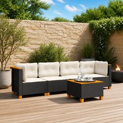 Garden Sofa Set 5 Piece Outdoor Furniture Poly Rattan Black Patio Seating with