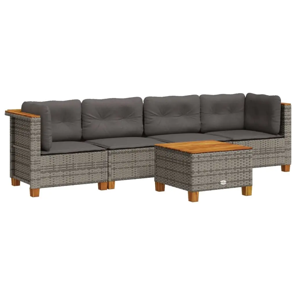 5 Piece Garden Sofa Set with Cushions Grey Outdoor Furniture Patio Rattan