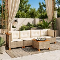 5 Piece Outdoor Garden Sofa Set Patio Furniture Beige with Cushions