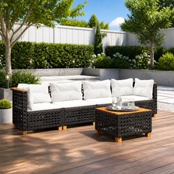 5 Piece Garden Sofa Set Outdoor Furniture Patio Conversation Black Cushioned