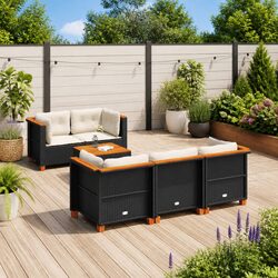 6 Piece Outdoor Garden Sofa Set Black Poly Rattan Patio Furniture with Cushions