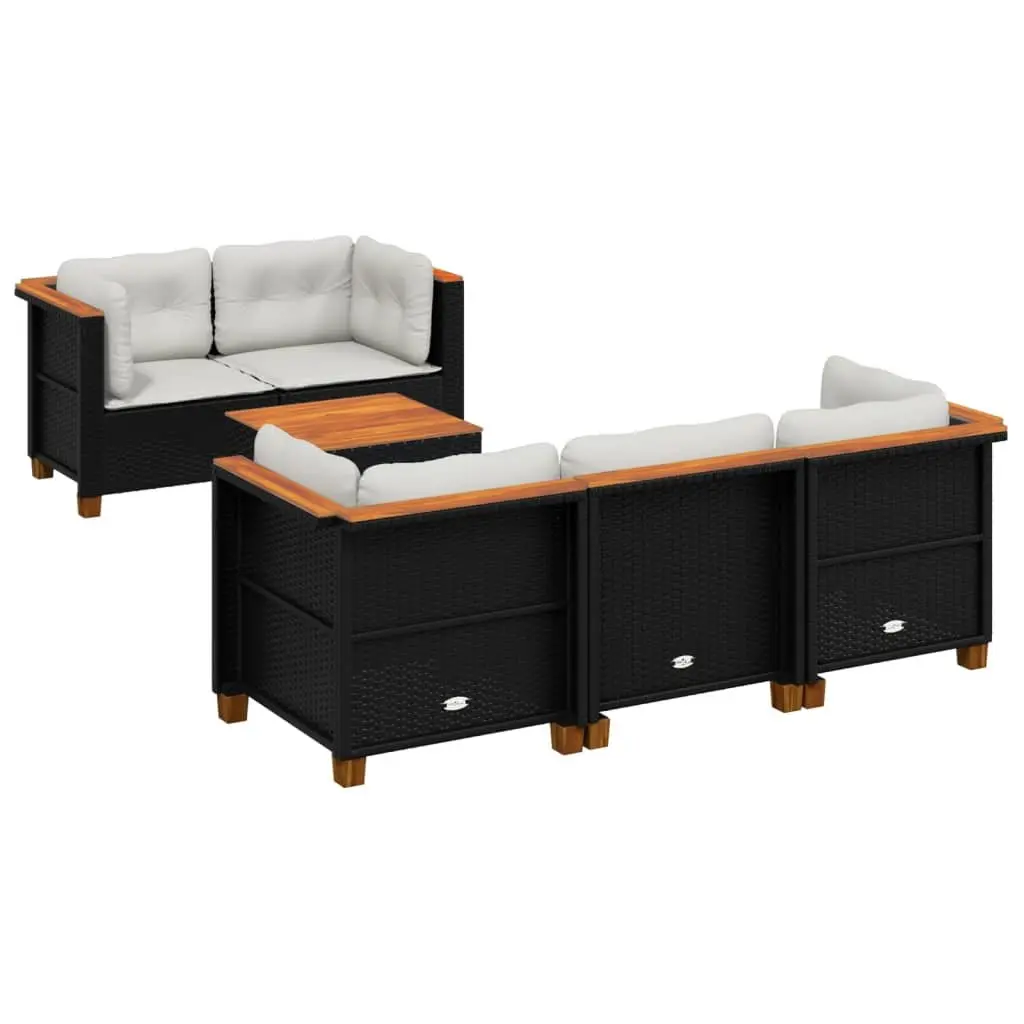 6 Piece Outdoor Garden Sofa Set Black Poly Rattan Patio Furniture with Cushions