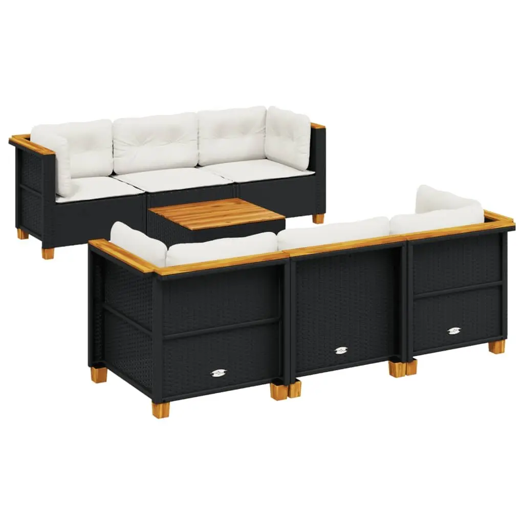 7 Piece Outdoor Garden Sofa Set Patio Furniture with Cushions Black Poly Rattan