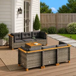 7 Piece Garden Sofa Set Grey Outdoor Patio Furniture with Cushions Modular