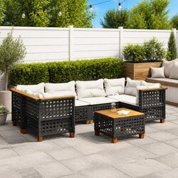 7 Piece Garden Sofa Set with Cushions Black Outdoor Furniture Patio Seating