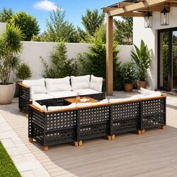 Garden Sofa Set 8 Piece Outdoor Furniture Black Poly Rattan Modular Patio