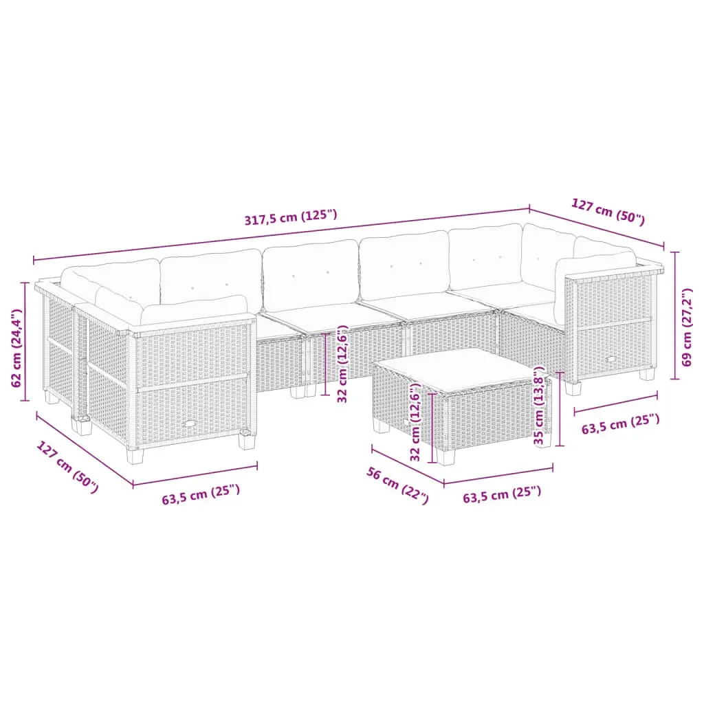 Garden Sofa Set 8 Piece Outdoor Furniture Black Poly Rattan Modular with