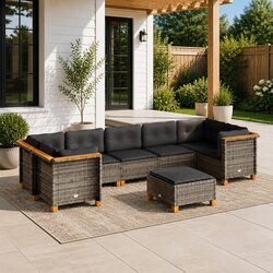 Garden Sofa Set 8 Piece Outdoor Furniture Grey Poly Rattan Modular Patio Seating