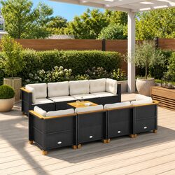 Garden Sofa Set 9 Piece Outdoor Furniture Patio Sectional with Cushions Black
