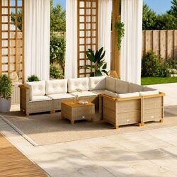 Outdoor Garden Sofa Set 9 Piece Modular Patio Furniture with Cushions Beige