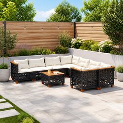 Garden Sofa Set 9 Piece Outdoor Furniture Patio Lounge Black Poly Rattan Modular