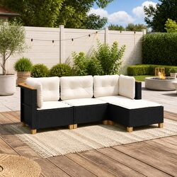 4 Piece Garden Sofa Set Outdoor Furniture Patio Lounge Seating Black Poly Rattan