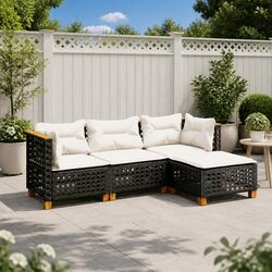Garden Sofa Set 4 Piece Outdoor Furniture Black Poly Rattan with Cushions