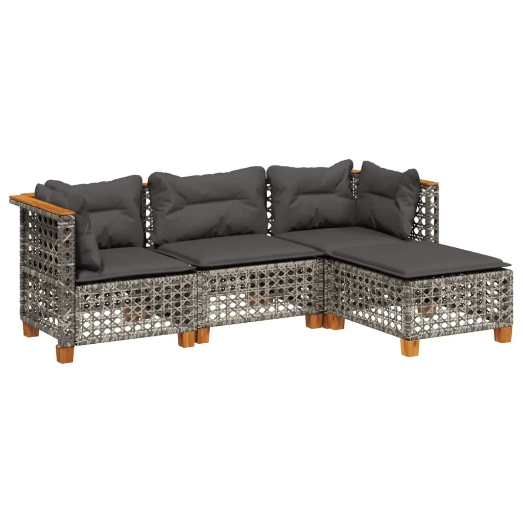 4 Piece Garden Sofa Set Outdoor Patio Furniture with Cushions Grey Rattan