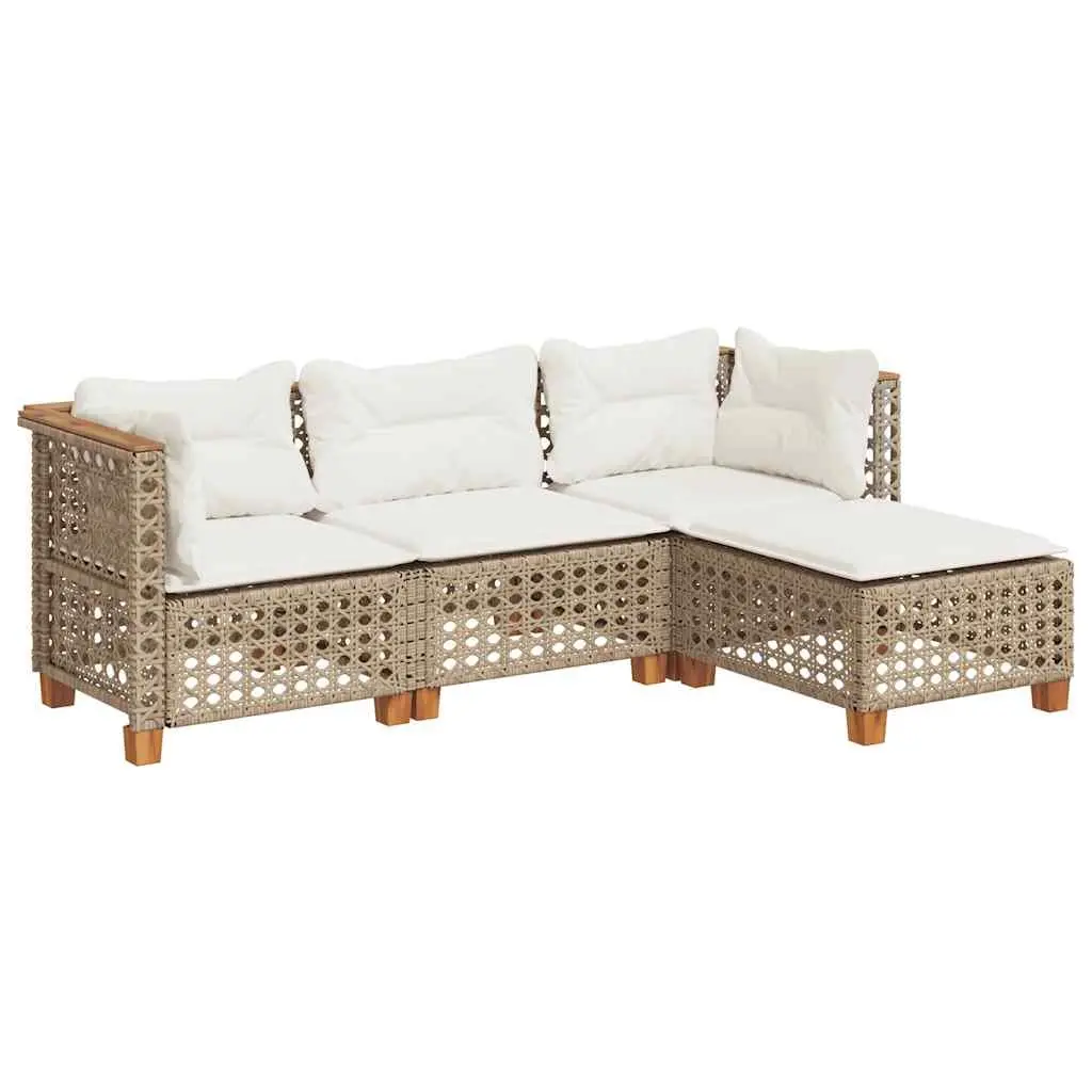 Outdoor Garden Sofa Set 4 Piece PE Rattan with Cushions Beige