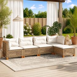 Outdoor Garden Sofa Set 5 Piece Modular Patio Furniture with Cushions Beige