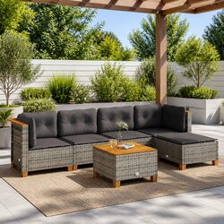 Garden Sofa Set 6 Piece Outdoor Furniture Grey Poly Rattan Patio Lounge Modular