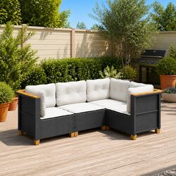 4 Piece Garden Sofa Set Outdoor Patio Furniture Black Poly Rattan with Cushions
