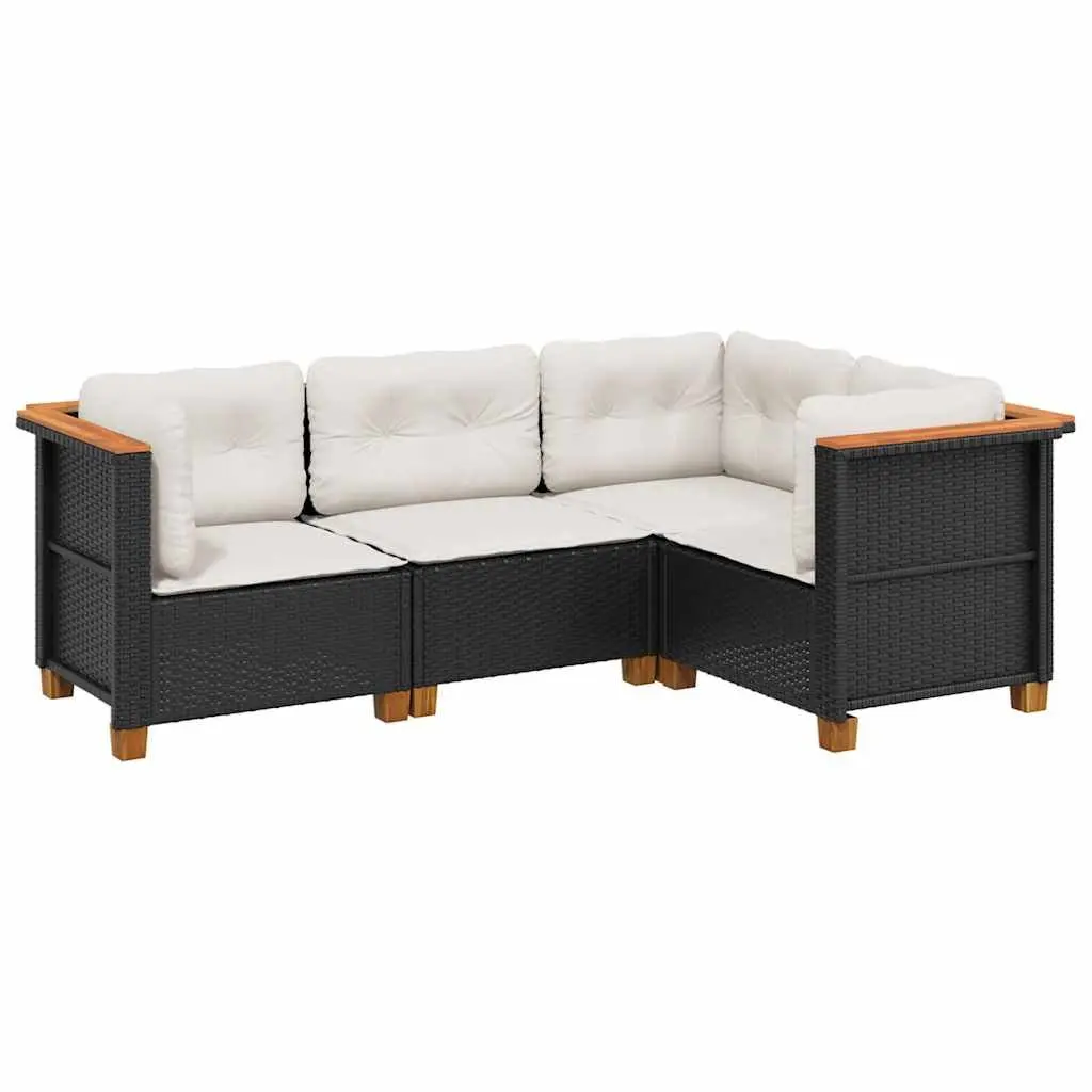 4 Piece Garden Sofa Set Outdoor Patio Furniture Black PE Rattan with Cushions