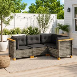 4 Piece Outdoor Garden Sofa Set Grey Poly Rattan Patio Furniture with Cushions