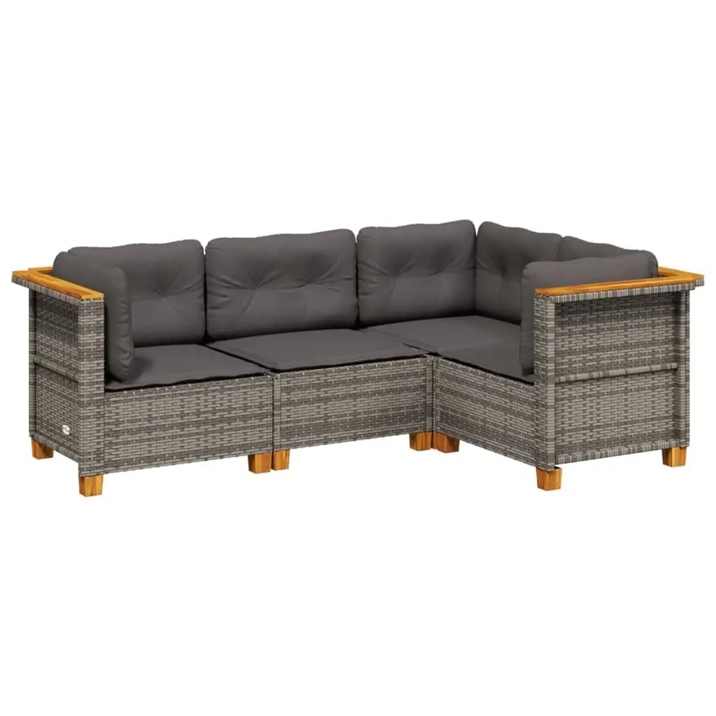 4 Piece Outdoor Garden Sofa Set Grey Poly Rattan Patio Furniture with Cushions