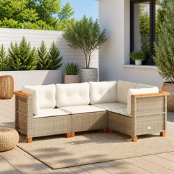 Outdoor Garden Sofa Set 4 Piece Beige Poly Rattan Patio Furniture with Cushions