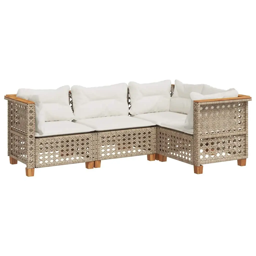 Outdoor Garden Sofa Set Modular Beige PE Poly Rattan 4 Piece with Cushions