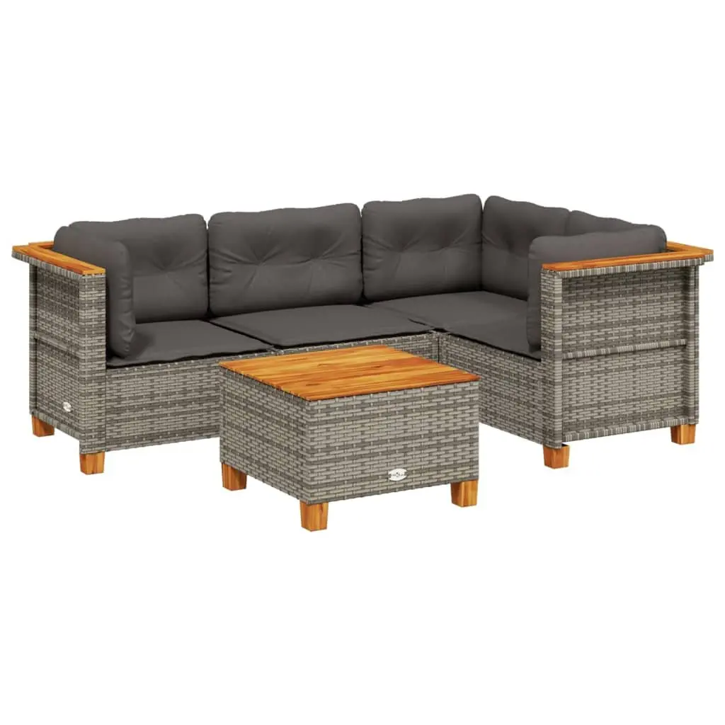 5 Piece Garden Sofa Set with Cushions Grey Outdoor Patio Furniture Rattan