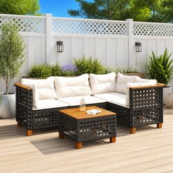 5 Piece Garden Sofa Set Outdoor Patio Furniture with Cushions Black Poly Rattan