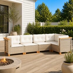 Garden Sofa Set 5 Piece Outdoor Furniture Patio Lounge Beige with Cushions