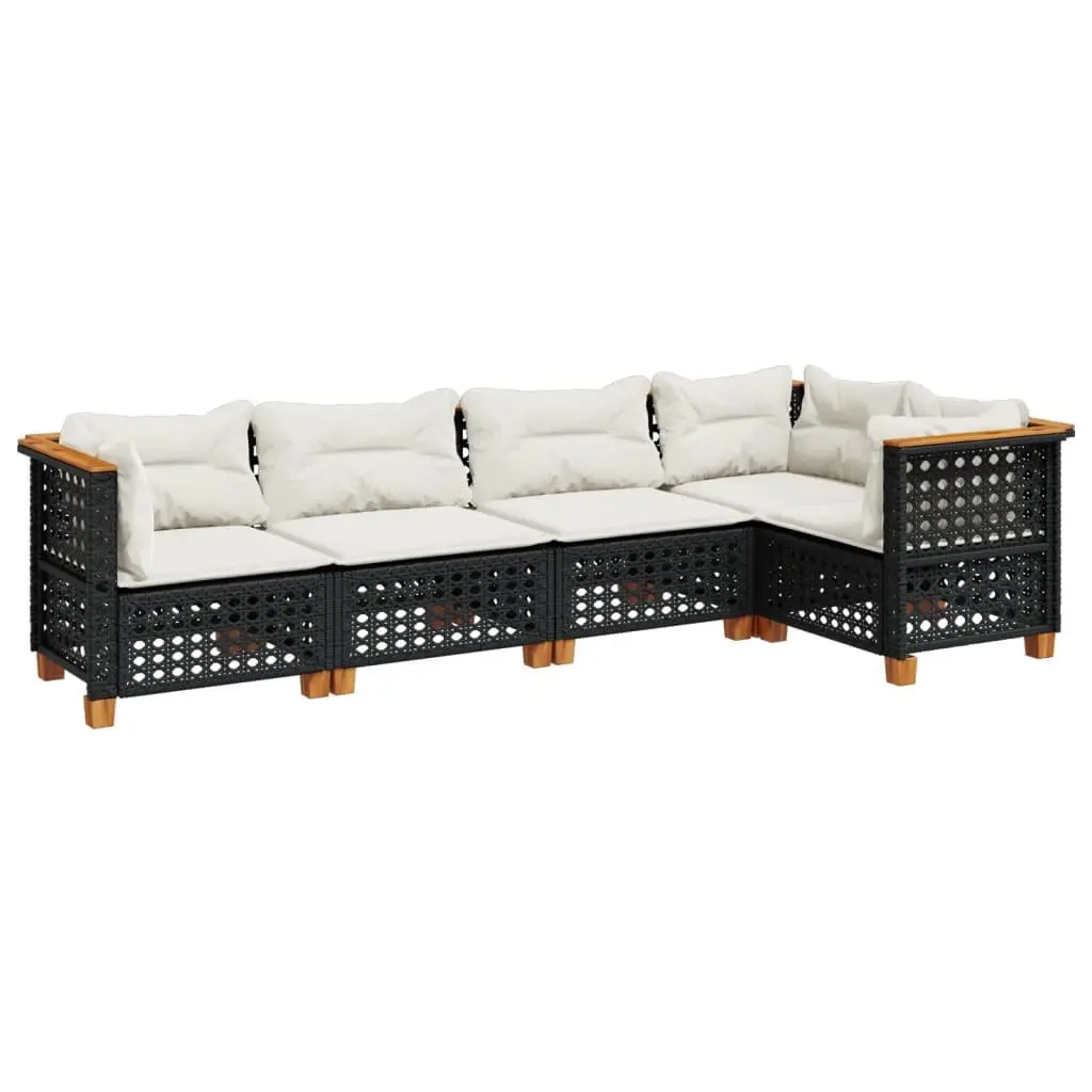 5 Piece Garden Sofa Set Outdoor Furniture Black Poly Rattan Cushions Patio