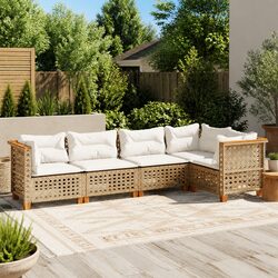 Garden Sofa Set 5 Piece Outdoor Furniture Patio Lounge Seating Beige Cushions