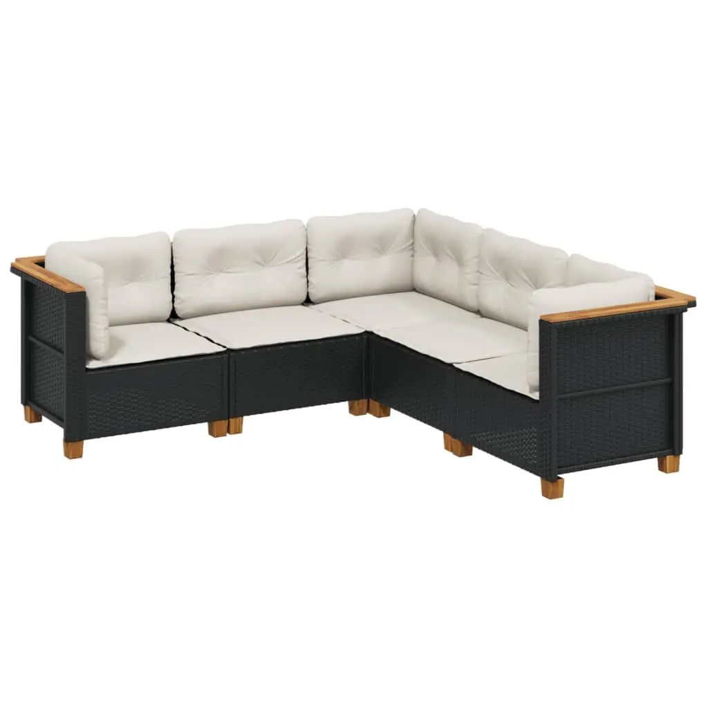 5 Piece Outdoor Garden Sofa Set Black Poly Rattan Furniture with Cushions Patio