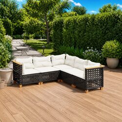 Garden Sofa Set 5 Piece Outdoor Furniture Black Poly Rattan Cushions Patio