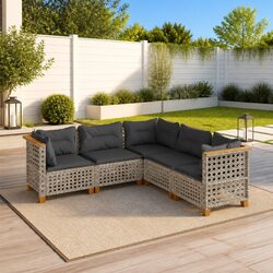 Garden Sofa Set 5 Piece Outdoor Furniture Grey Poly Rattan Modular Patio Lounge