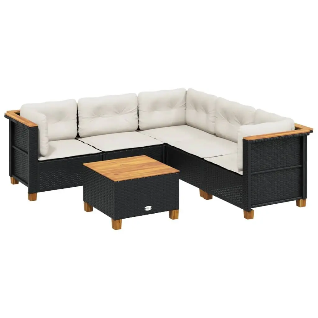 6 Piece Outdoor Garden Sofa Set with Cushions Black Poly Rattan Furniture