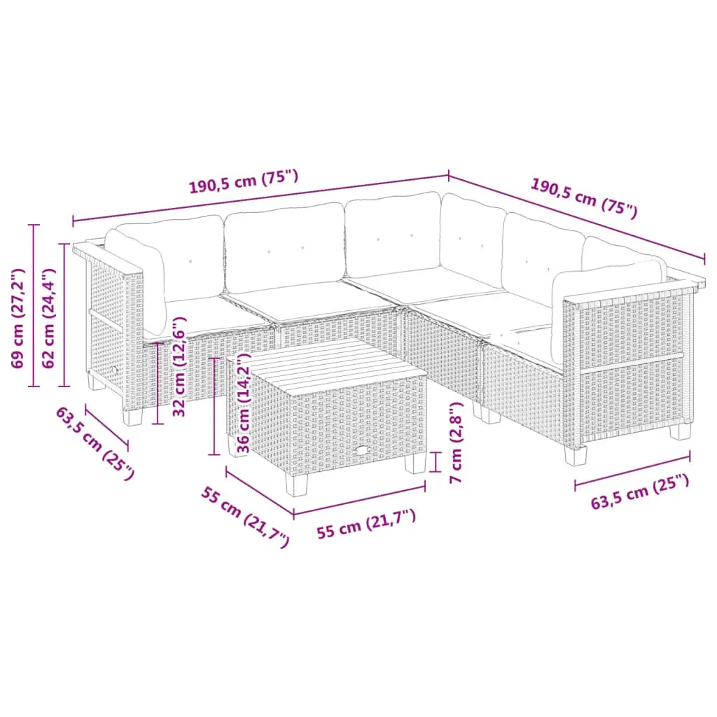 6 Piece Outdoor Garden Sofa Set with Cushions Black Poly Rattan Furniture