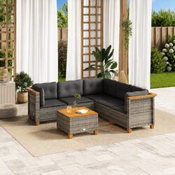 Garden Sofa Set 6 Piece Outdoor Furniture Grey Poly Rattan Patio Seating with