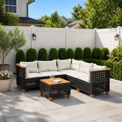 Garden Sofa Set 6 Piece Outdoor Furniture Patio Lounge Black Poly Rattan Modular