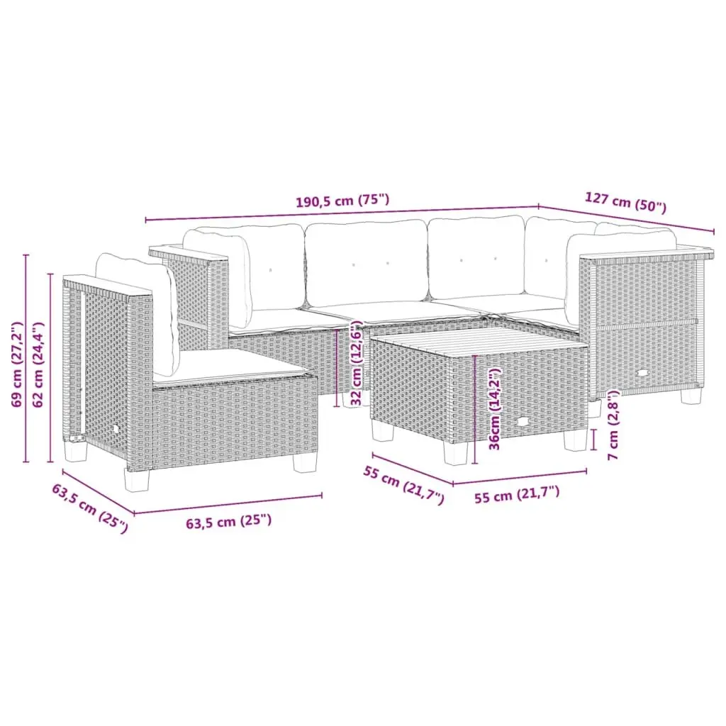 6 Piece Outdoor Garden Sofa Set Patio Furniture Black Poly Rattan with Cushions
