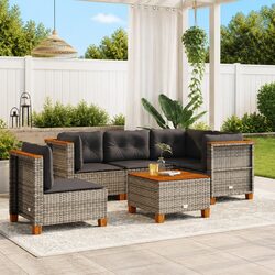 Garden Sofa Set 6 Piece Outdoor Furniture Grey Poly Rattan Patio Modular with