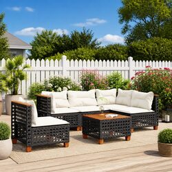 Garden Sofa Set 6 Piece Outdoor Furniture Black Poly Rattan Modular Patio