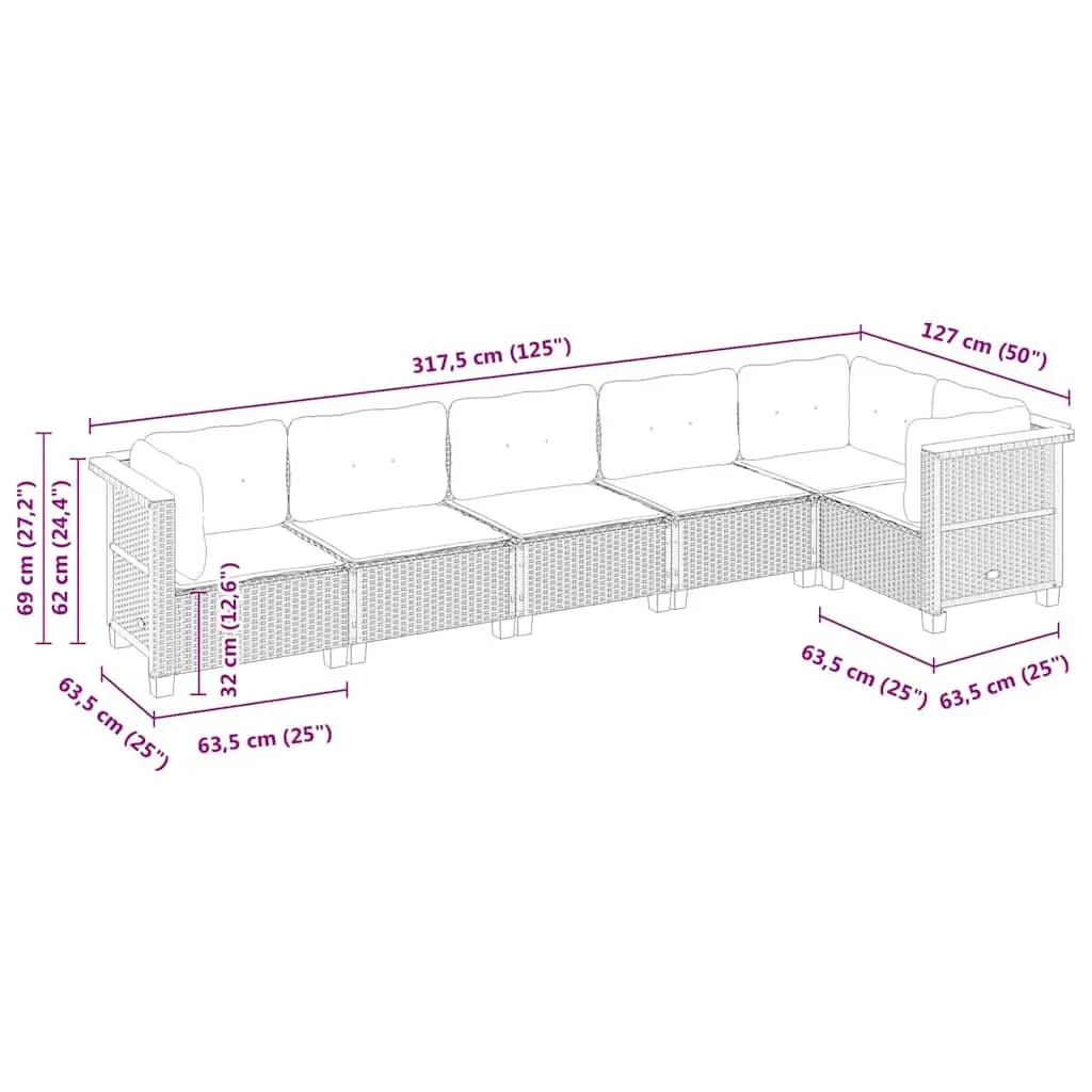 Garden Sofa Set Modular 6 Piece Outdoor Furniture Black Poly Rattan