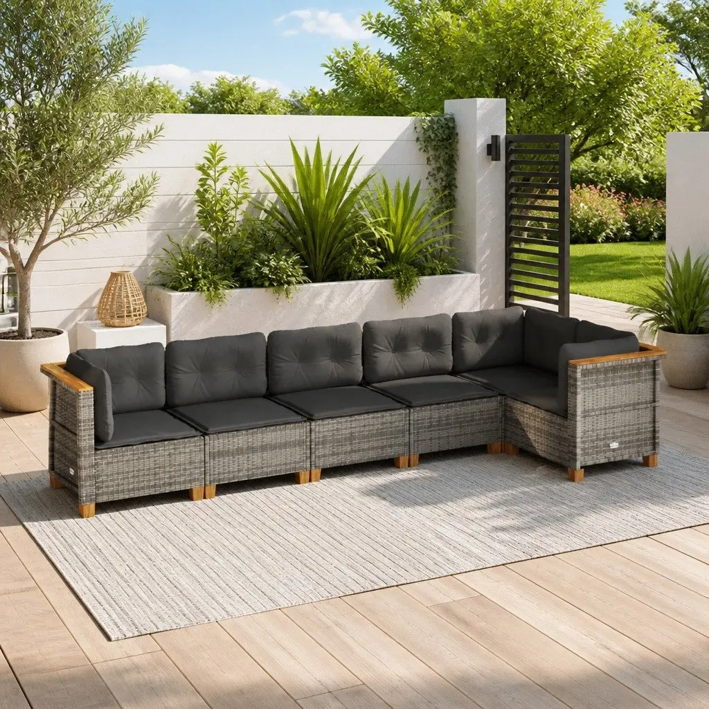 6 Piece Garden Sofa Set Outdoor Furniture Patio Seating Grey with Cushions