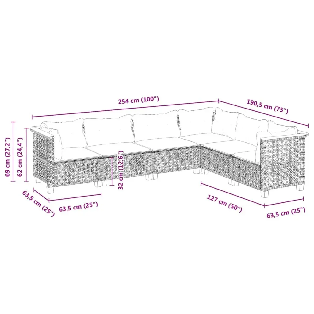 Garden Sofa Set Modular 6 Piece Outdoor Furniture PE Rattan with Cushions Black