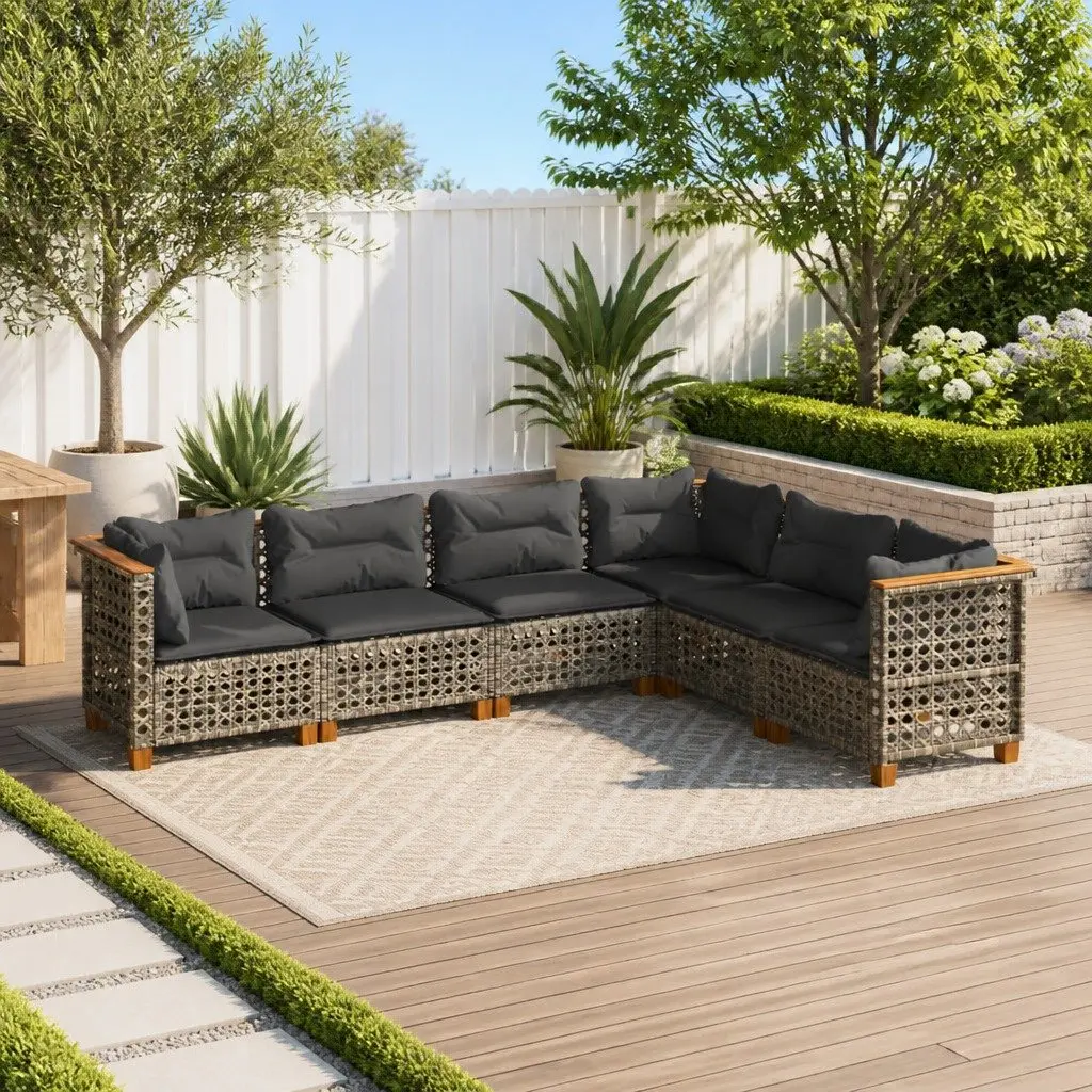 6 Piece Garden Sofa Set Outdoor Furniture Patio Lounge Chair Cushions Grey