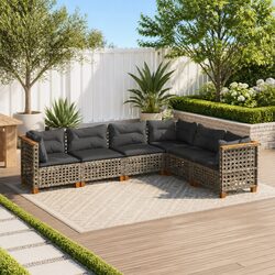 6 Piece Garden Sofa Set Outdoor Furniture Patio Lounge Chair Cushions Grey