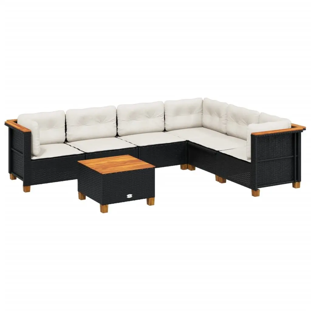 7 Piece Outdoor Garden Sofa Set Patio Furniture with Cushions Black Rattan