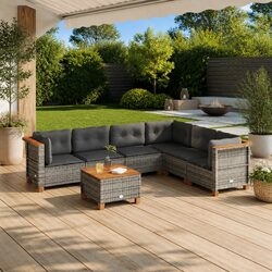 7 Piece Grey Outdoor Garden Sofa Set with Cushions Patio Furniture Rattan